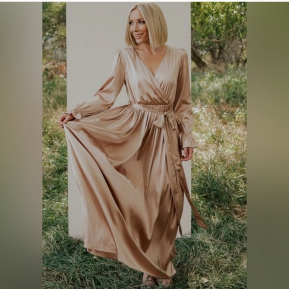 Baltic Born Elegant Satin Dress in Champagne